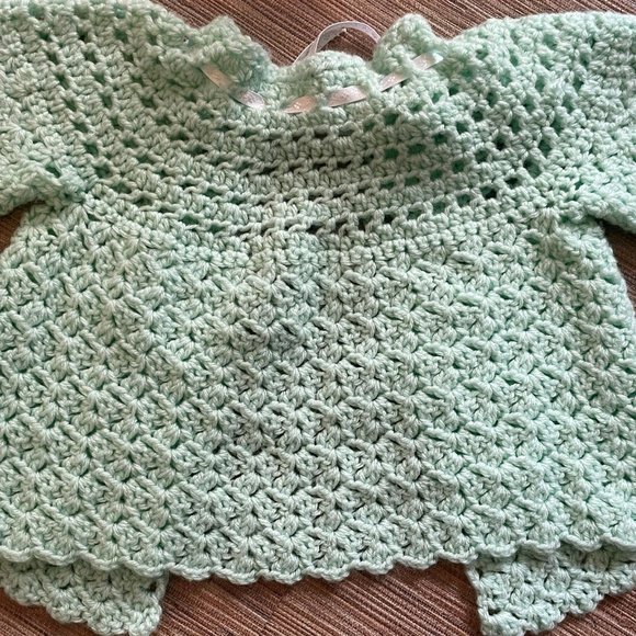 Crochet Baby Layette Jacket/Sweater & Blanket Set Baby Girl/Boy Unisex Green - Picture 2 of 10